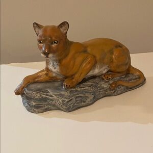 Vintage Hand Painted Ceramic Cougar Figurine